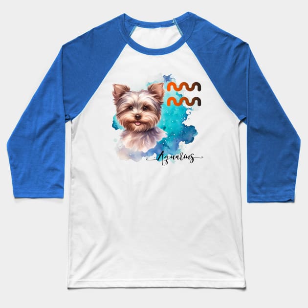 Aquarius  Zodiac Sign Cute Yorkie Watercolor Art Baseball T-Shirt by AdrianaHolmesArt